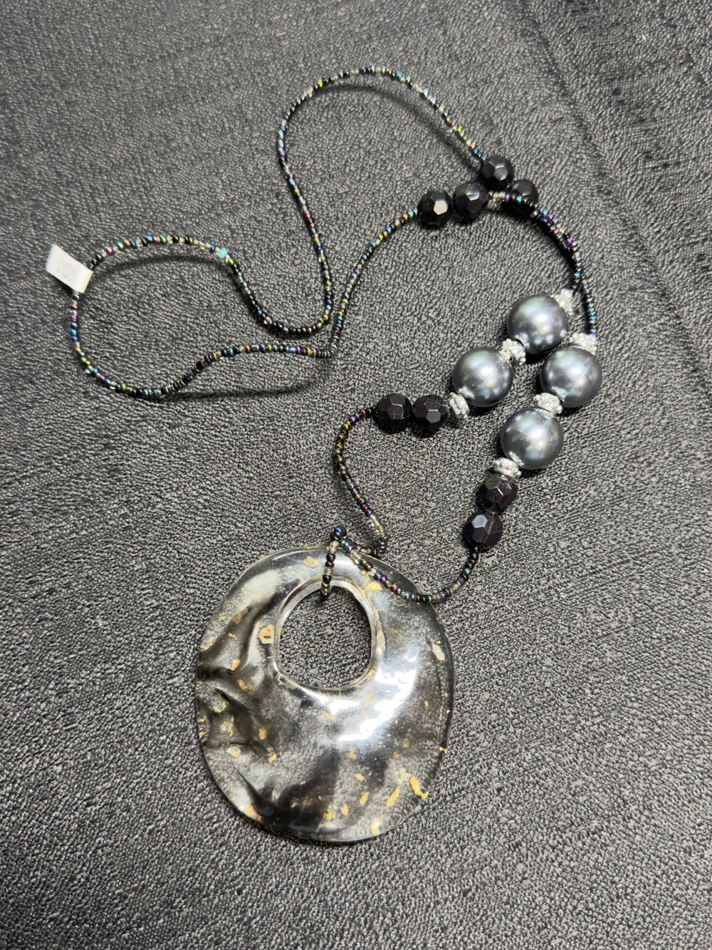 Handcrafted Black & Silver Resin Pendant Necklace